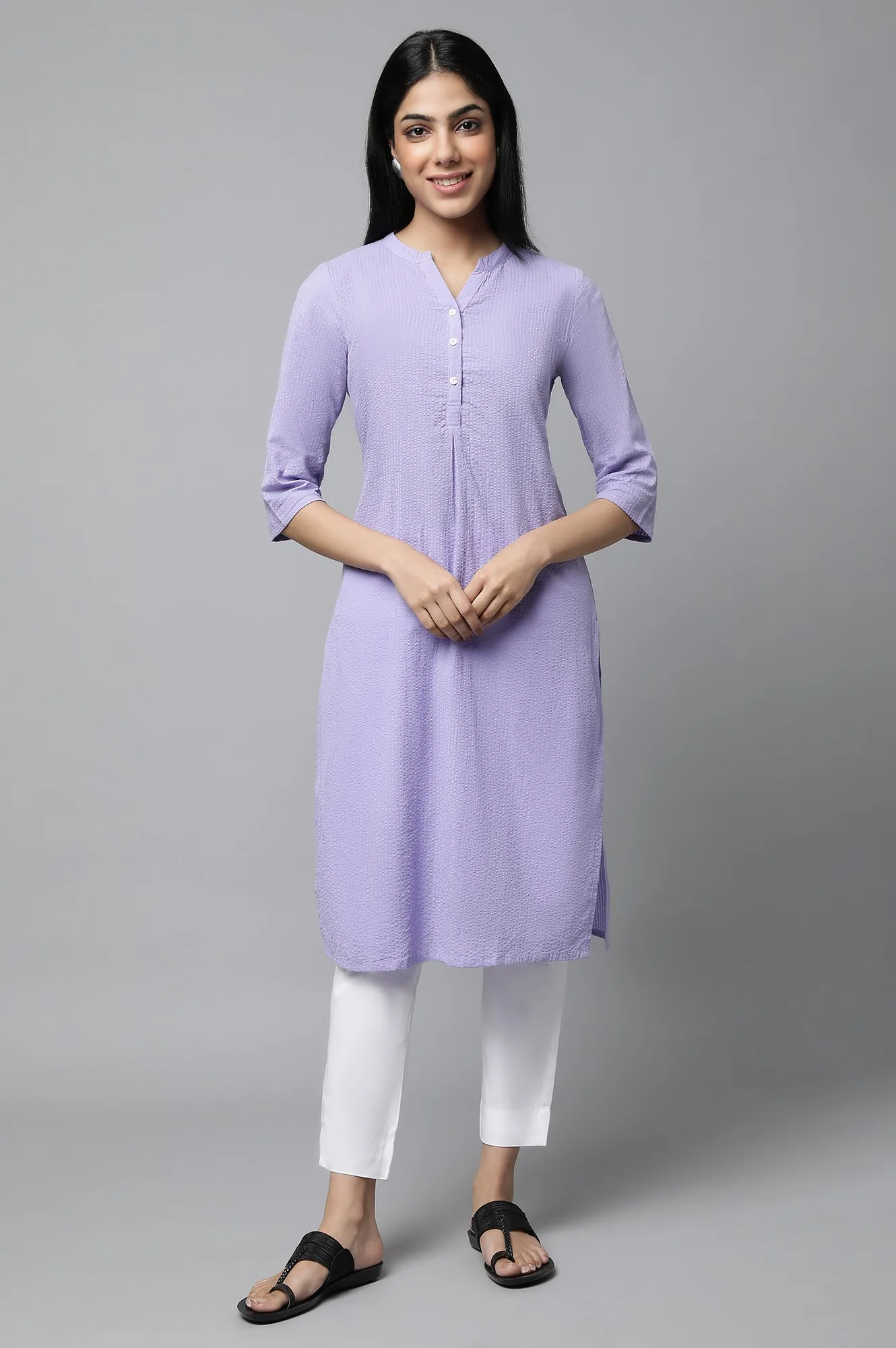 Purple Seer Sucker kurta & Trouser Set