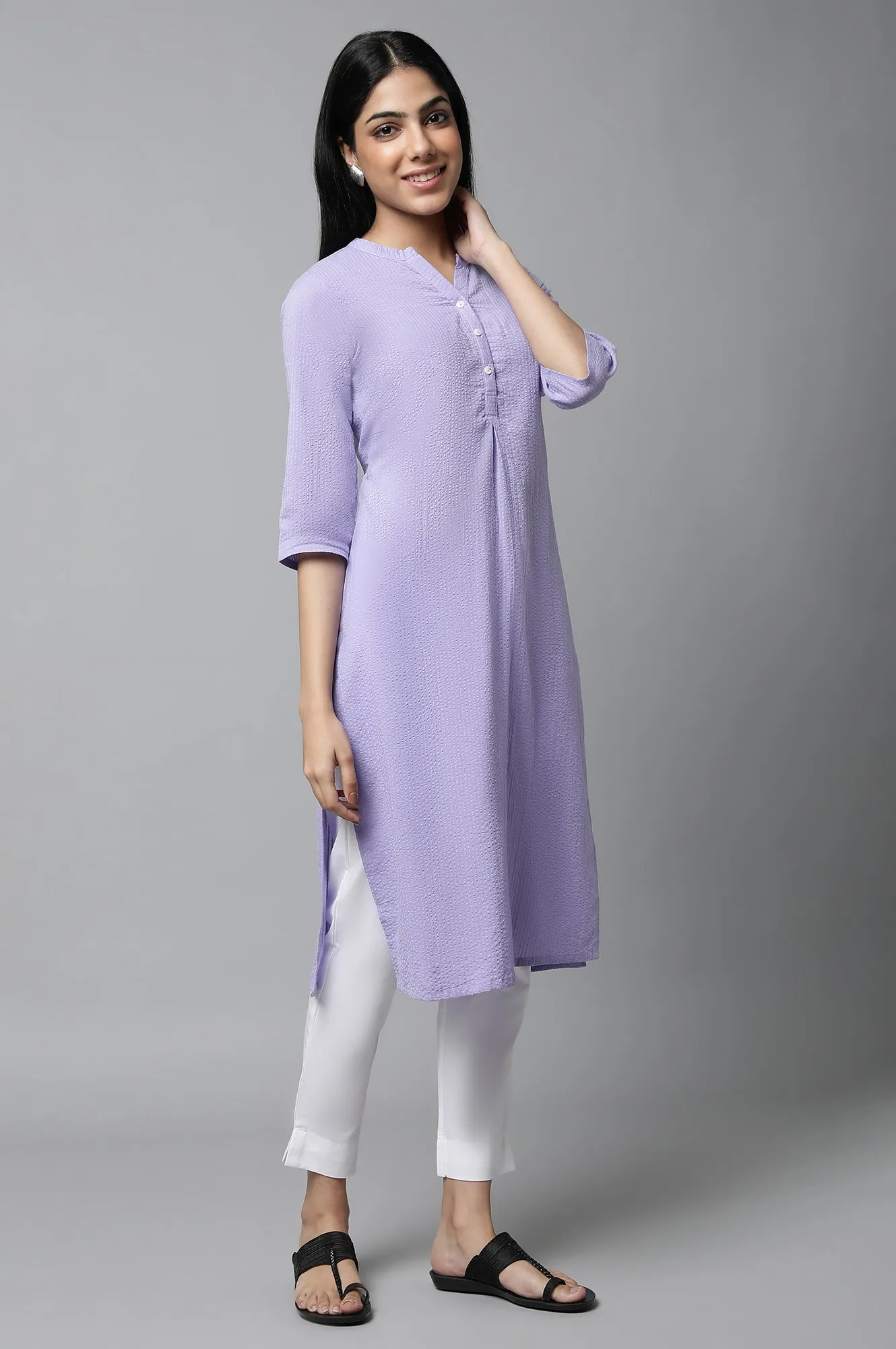 Purple Seer Sucker kurta & Trouser Set