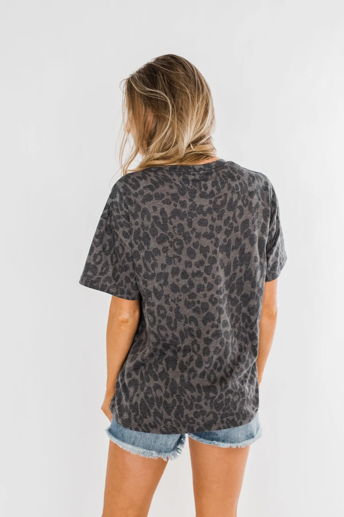 "Cool Mom" Leopard Graphic Top- Charcoal