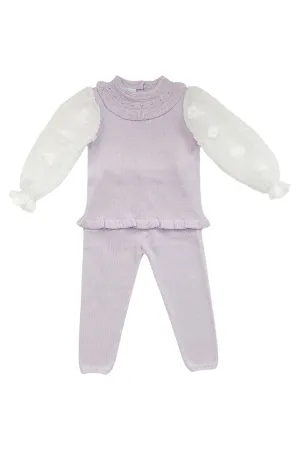 "Lottie" Tulle Sleeve Lilac Knit Set