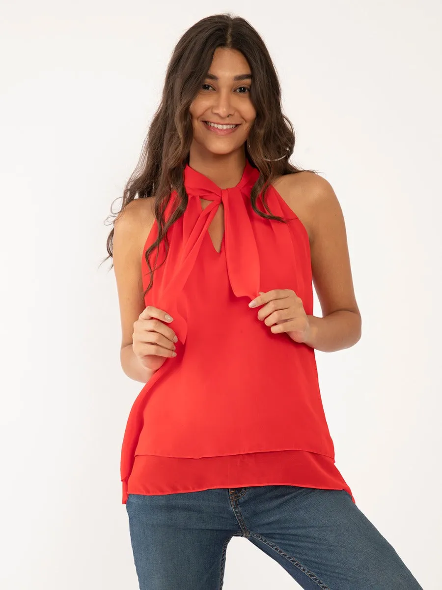 Red Solid Layered Top