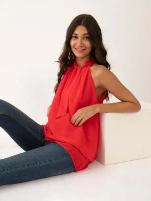 Red Solid Layered Top