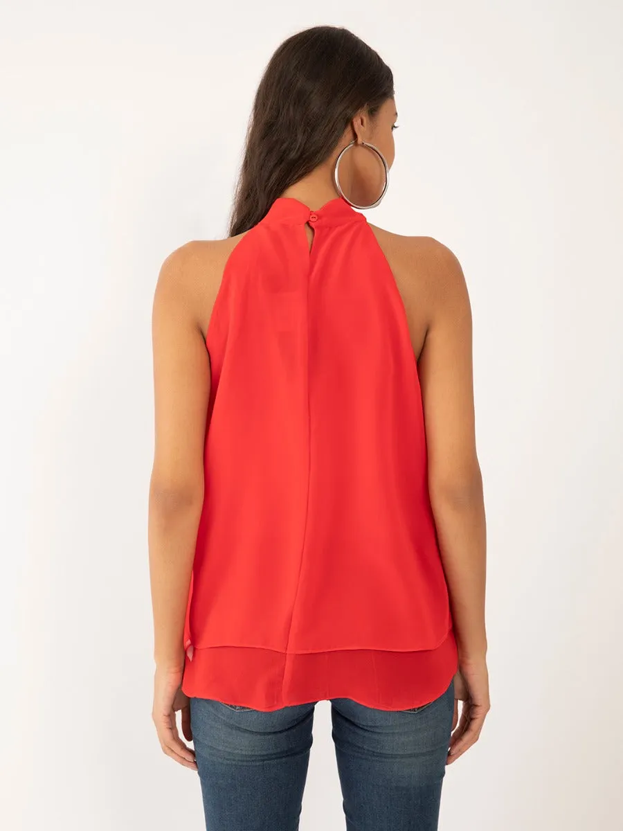 Red Solid Layered Top