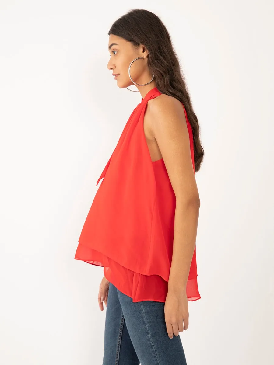 Red Solid Layered Top