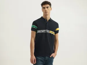 Regular Fit Polo Neck Typography Tshirt
