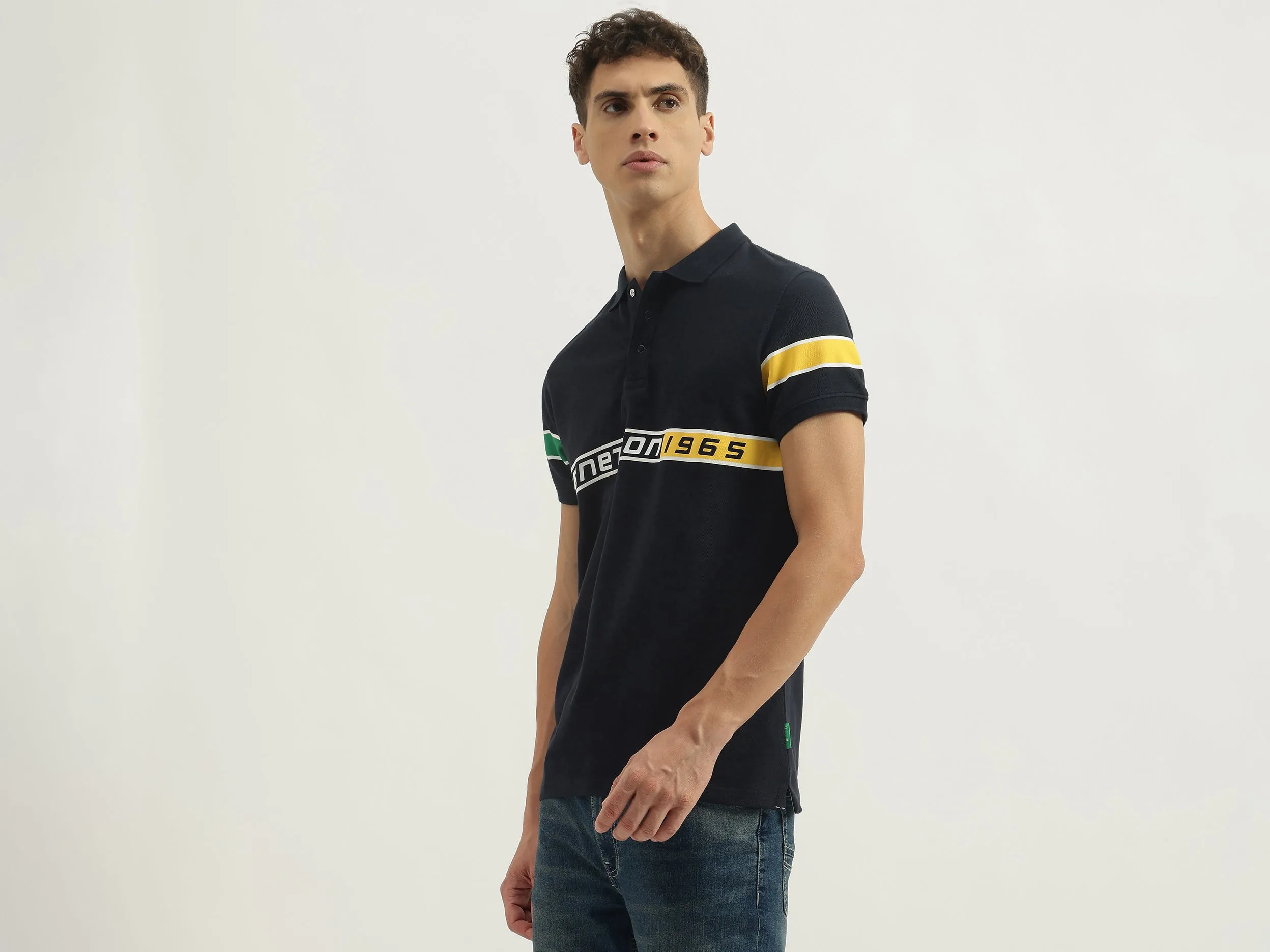 Regular Fit Polo Neck Typography Tshirt