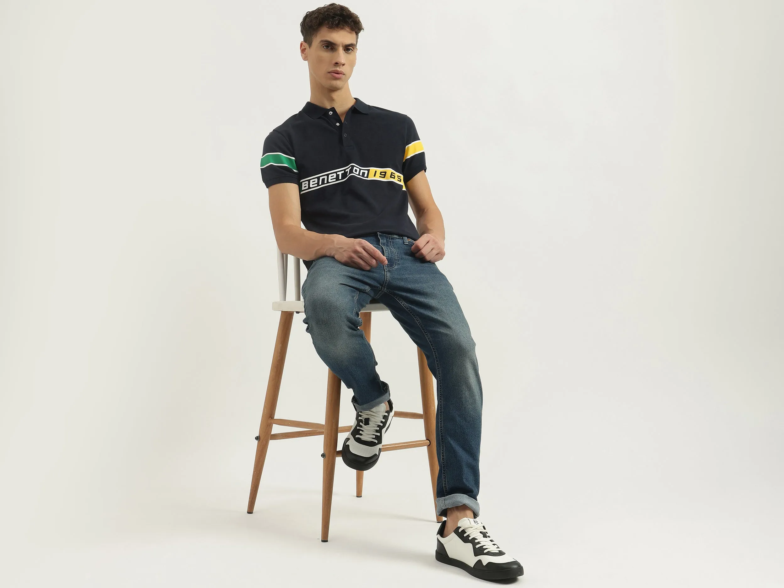 Regular Fit Polo Neck Typography Tshirt