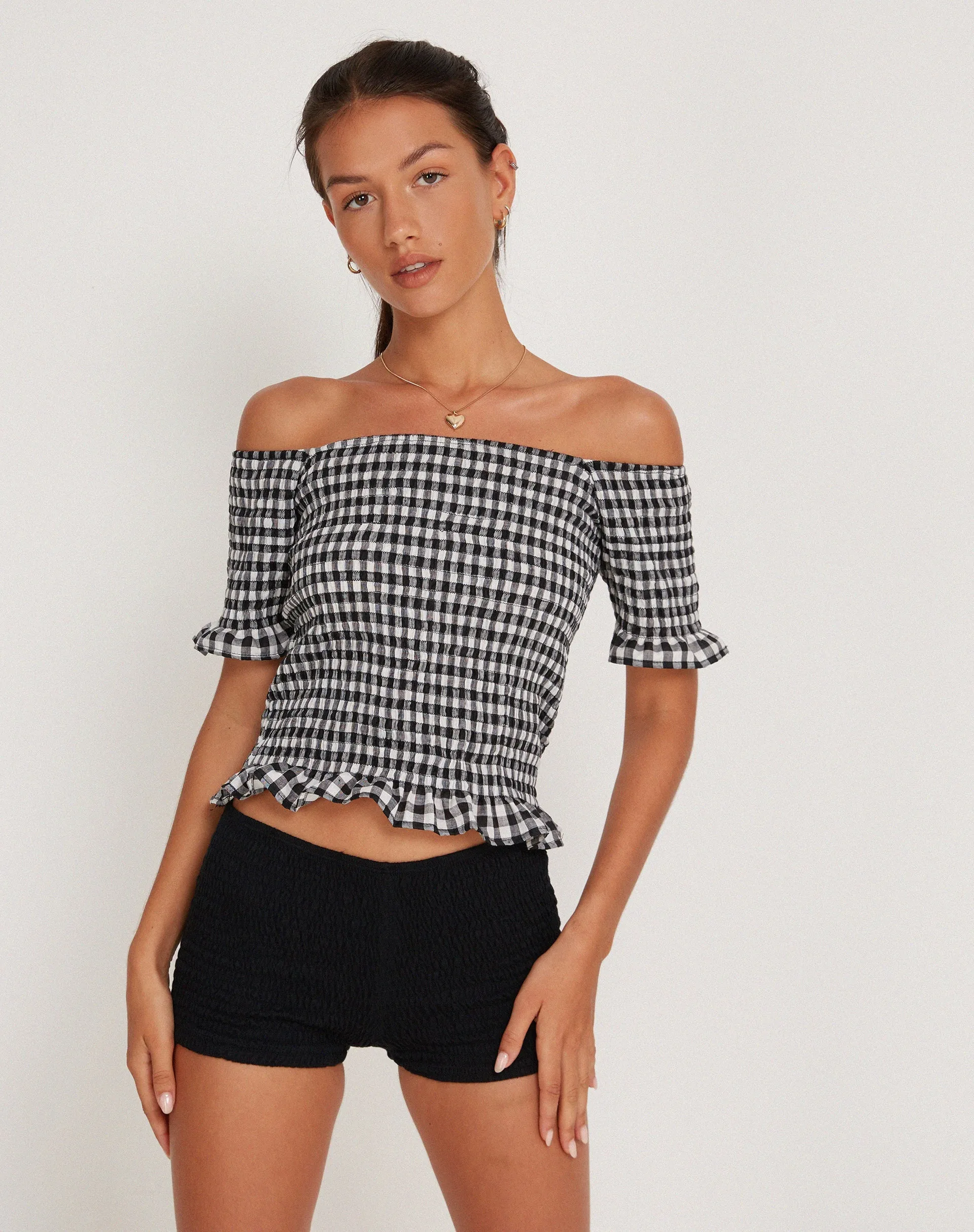 Rerita Shirred Micro Shorts in Black