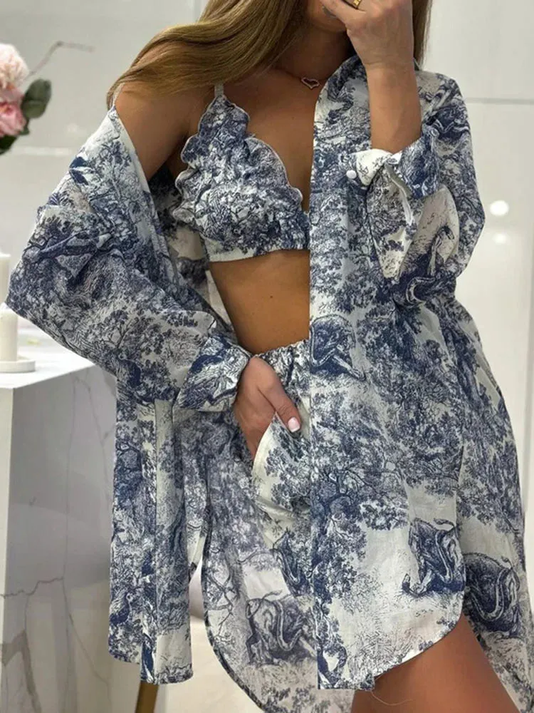 Retro Toile De Jouy Shorts Set