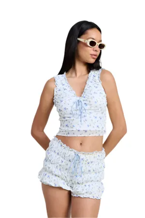 Ruched Floral Top w/ Bow Detail