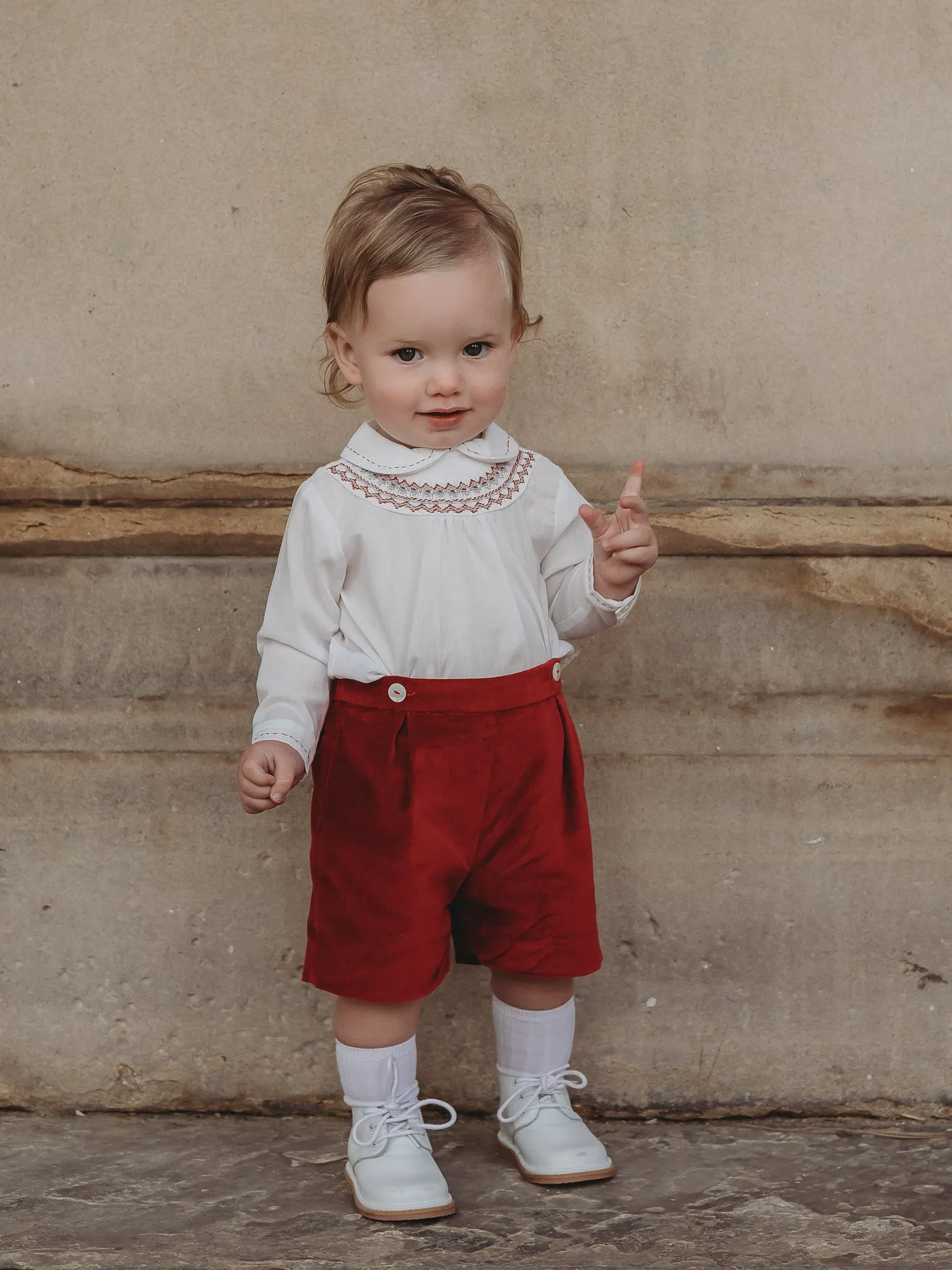 Sarah Louise Burgundy Velvet Smocked 2 piece set