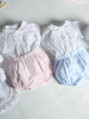 Sarah Louise Rosebud Pink Embroidered Bloomer & Blouse Set