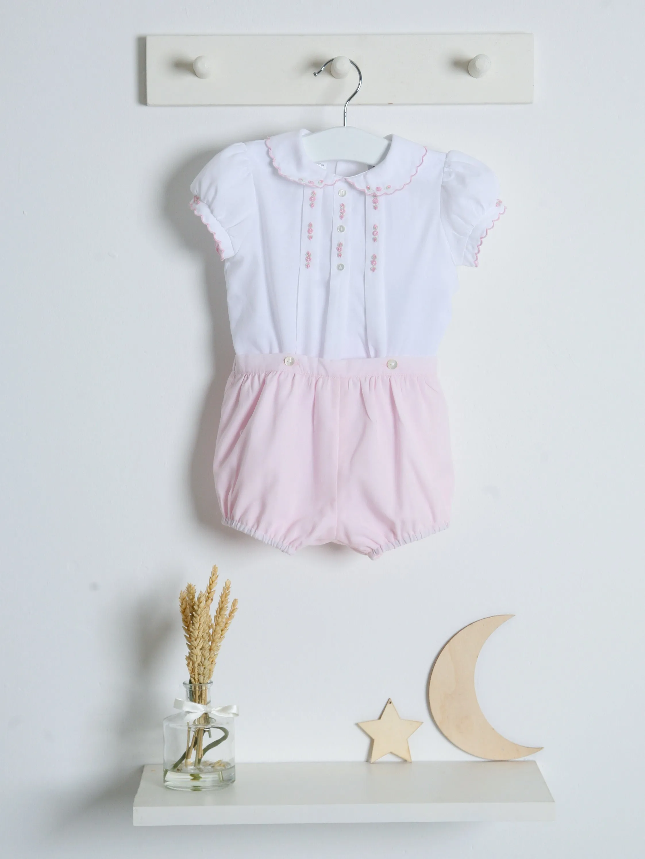 Sarah Louise Rosebud Pink Embroidered Bloomer & Blouse Set