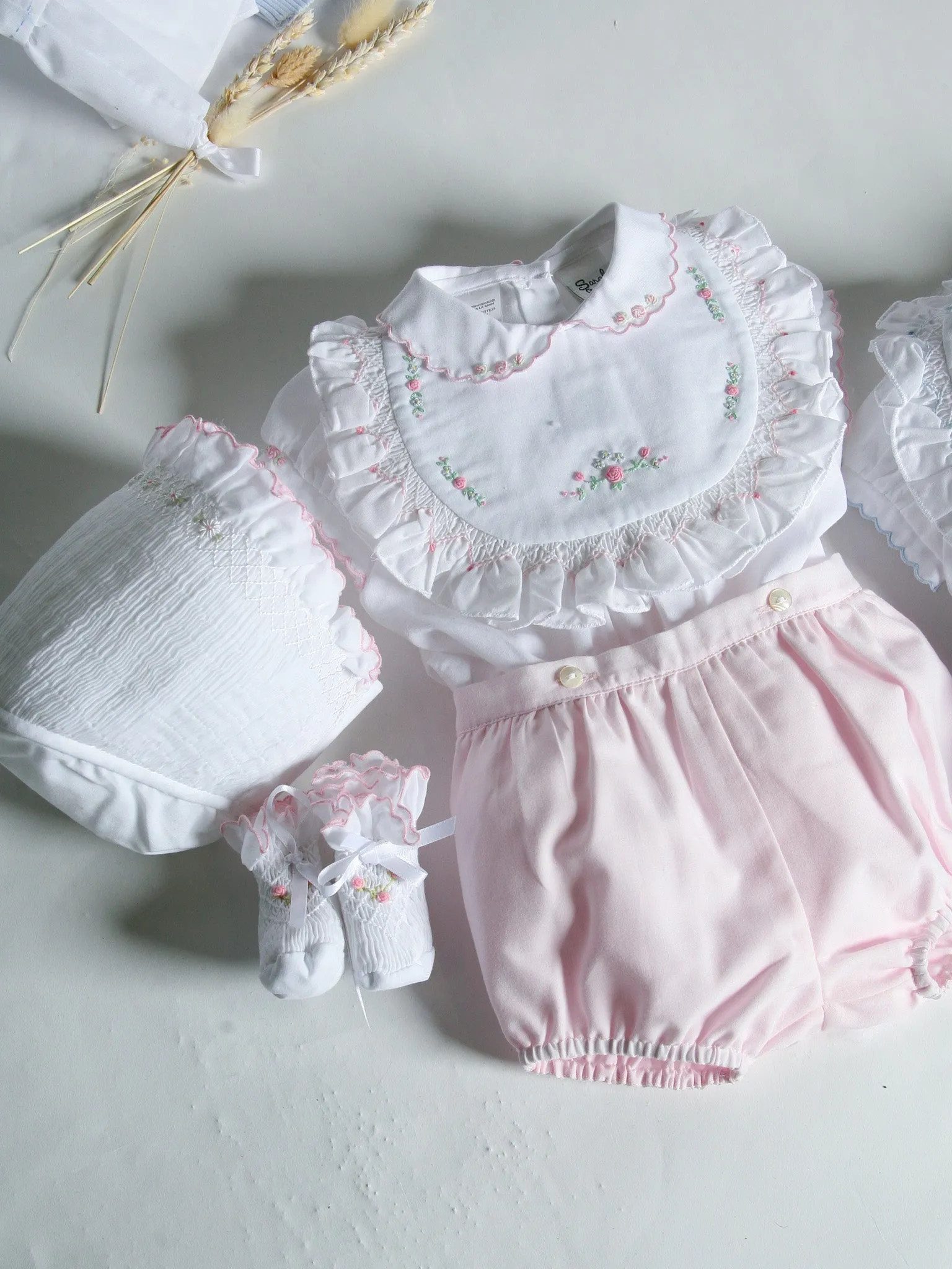 Sarah Louise Rosebud Pink Embroidered Bloomer & Blouse Set