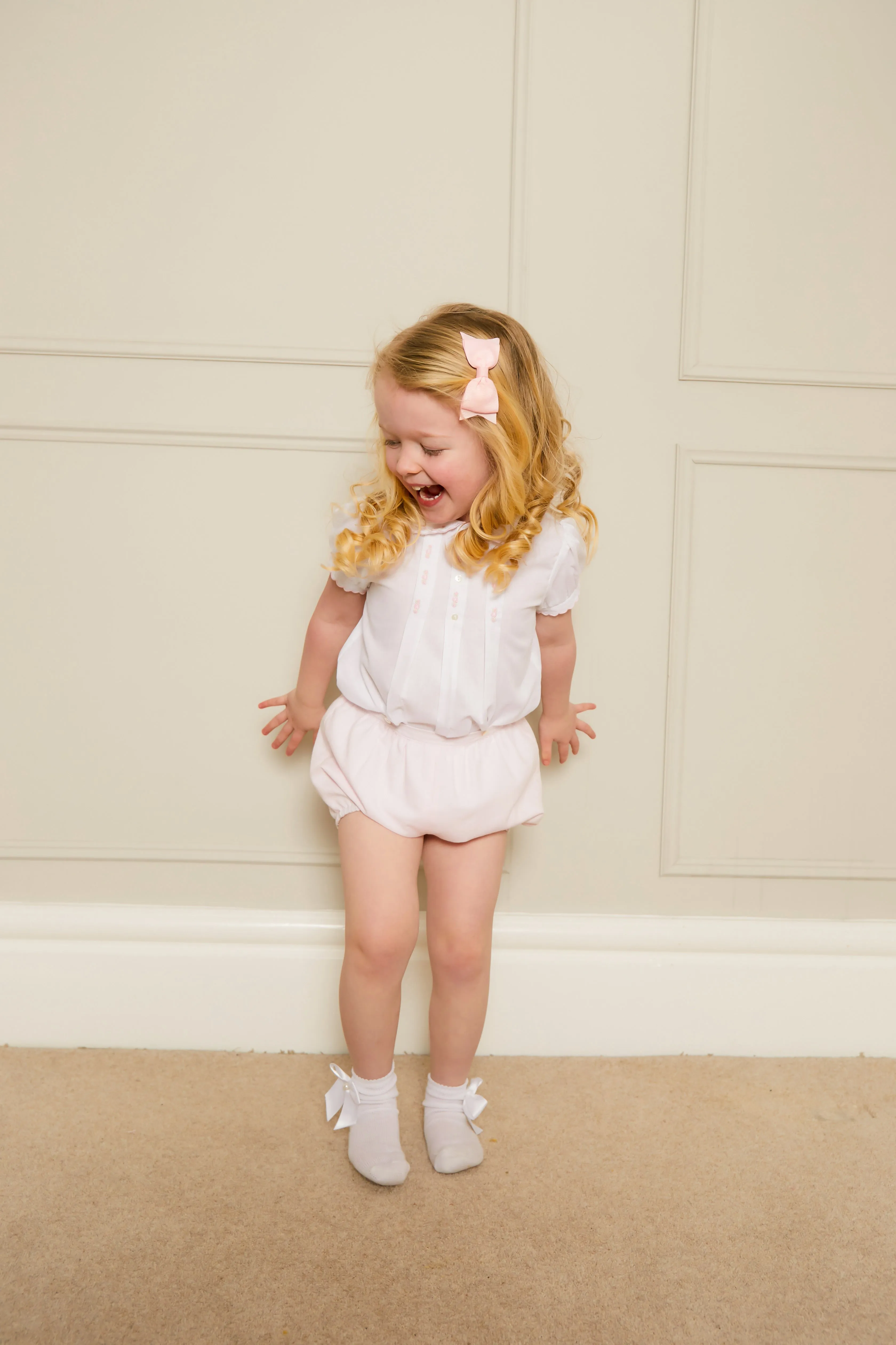 Sarah Louise Rosebud Pink Embroidered Bloomer & Blouse Set