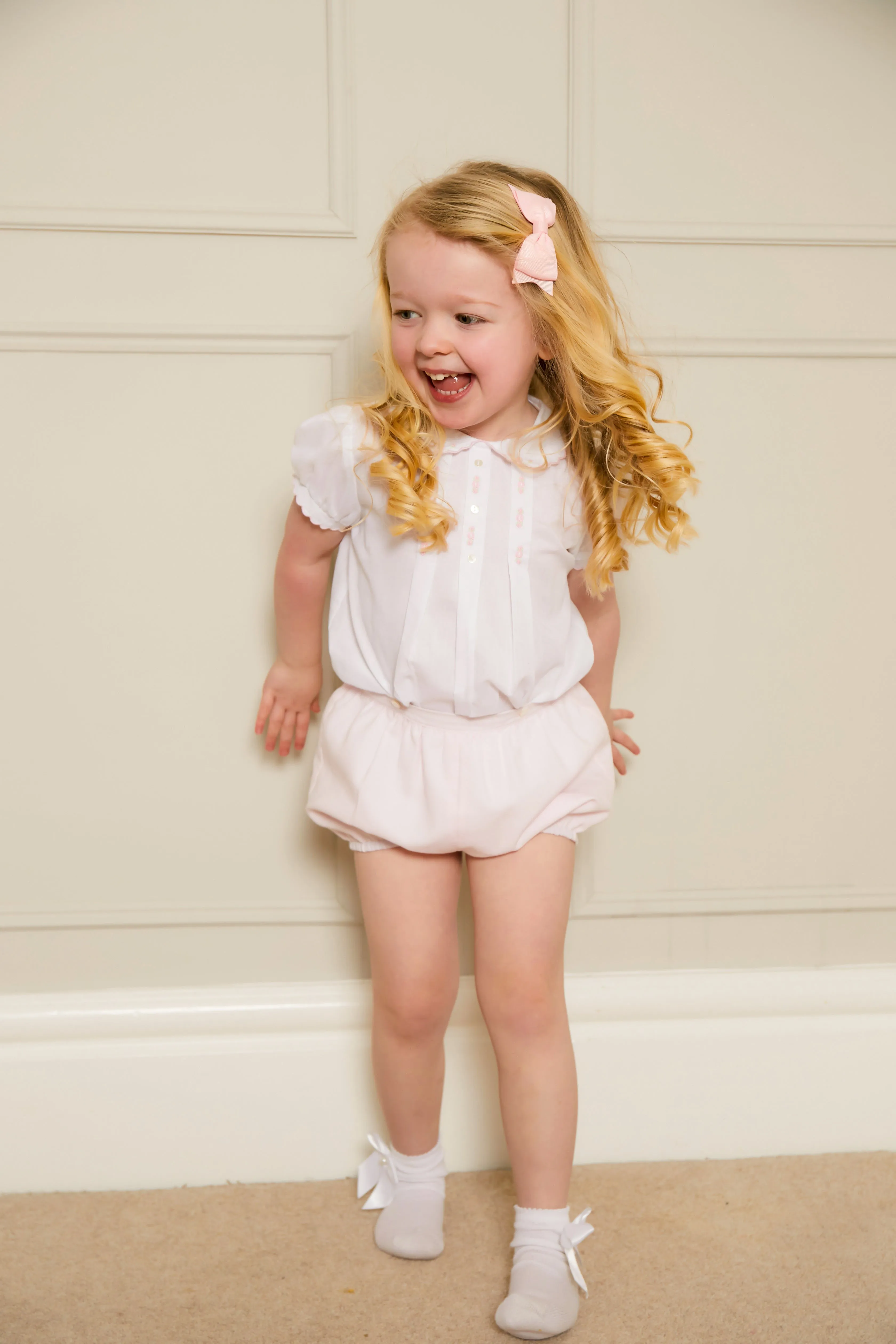 Sarah Louise Rosebud Pink Embroidered Bloomer & Blouse Set