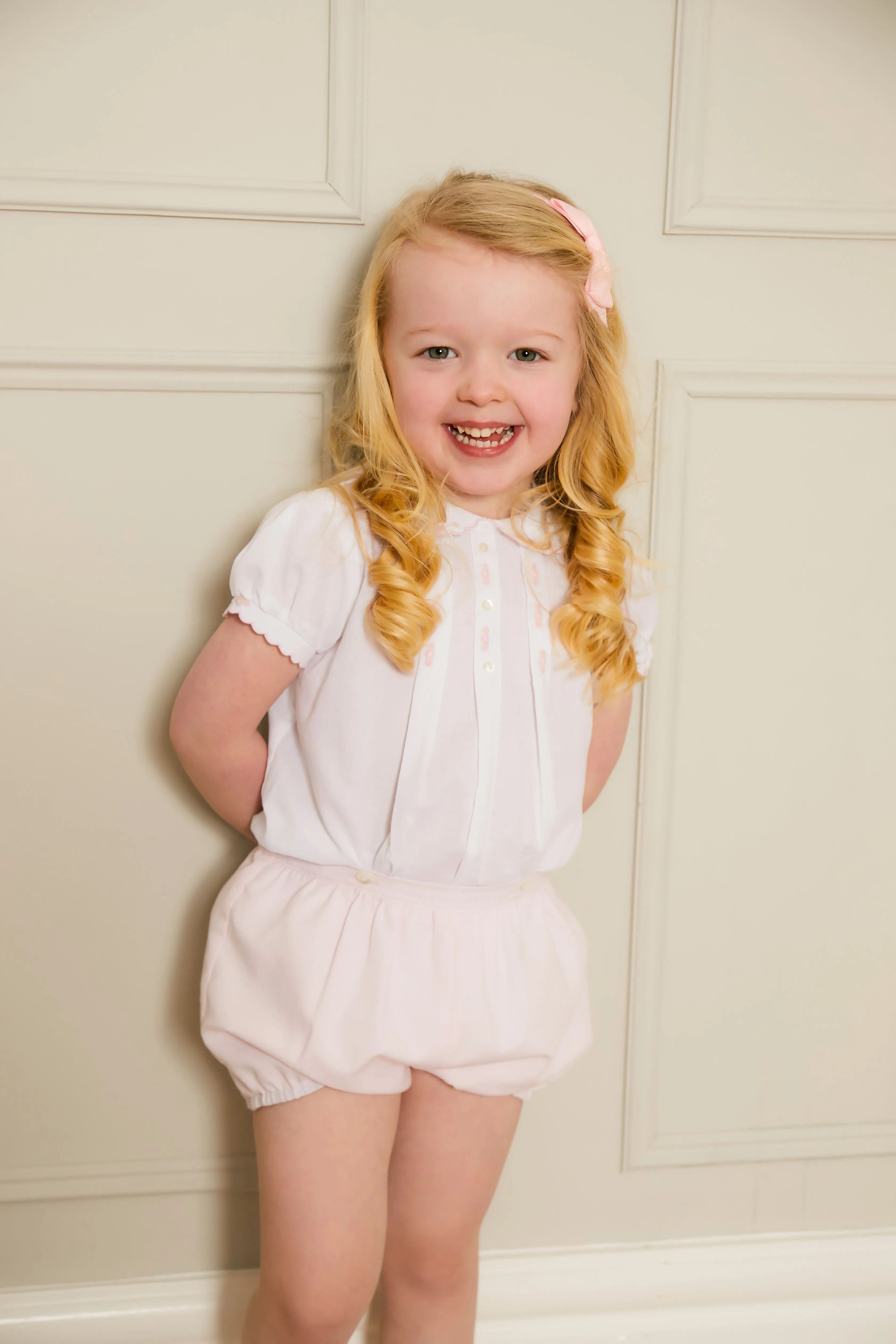 Sarah Louise Rosebud Pink Embroidered Bloomer & Blouse Set