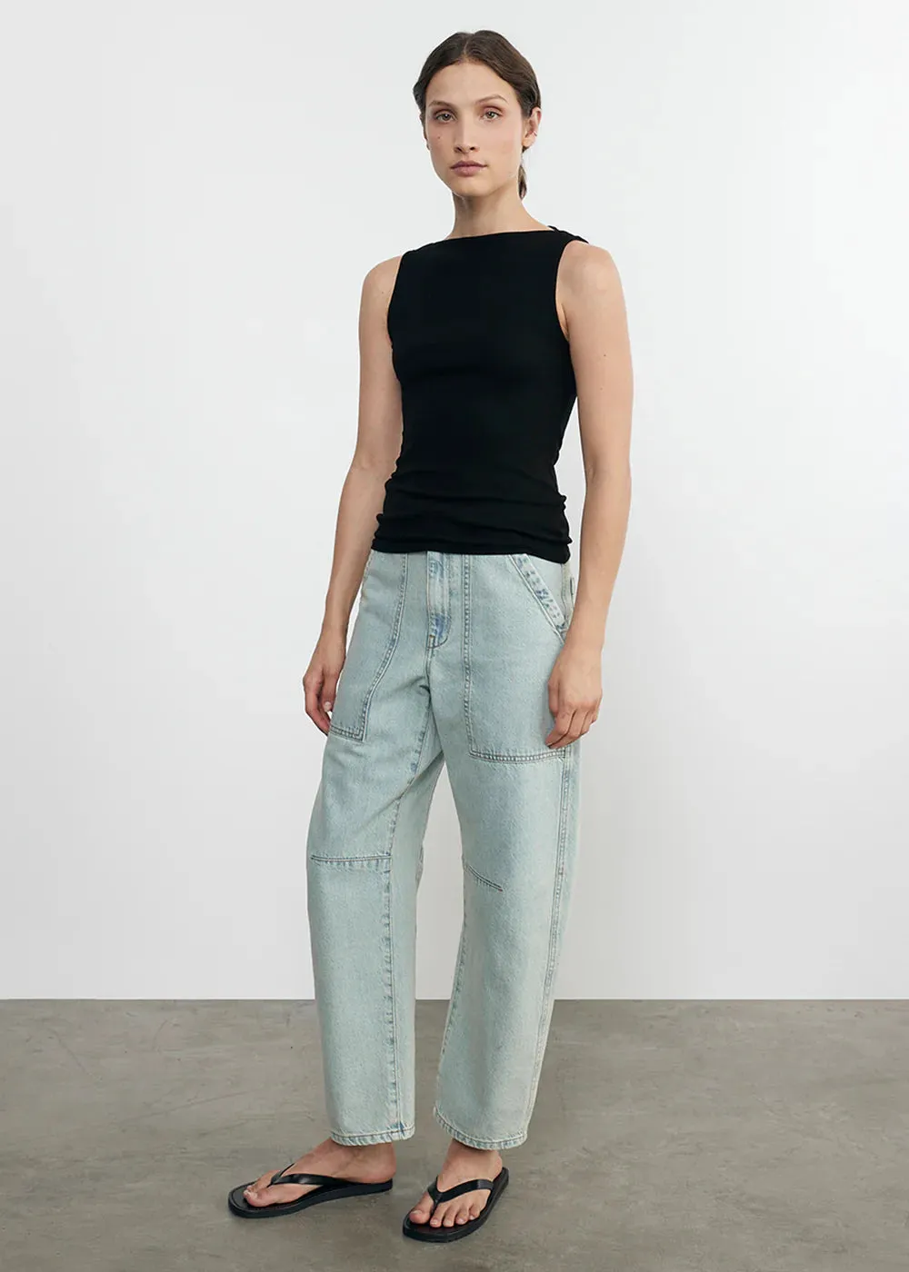 Silk Rib Sleeveless Boatneck - Black