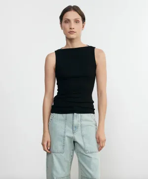 Silk Rib Sleeveless Boatneck - Black