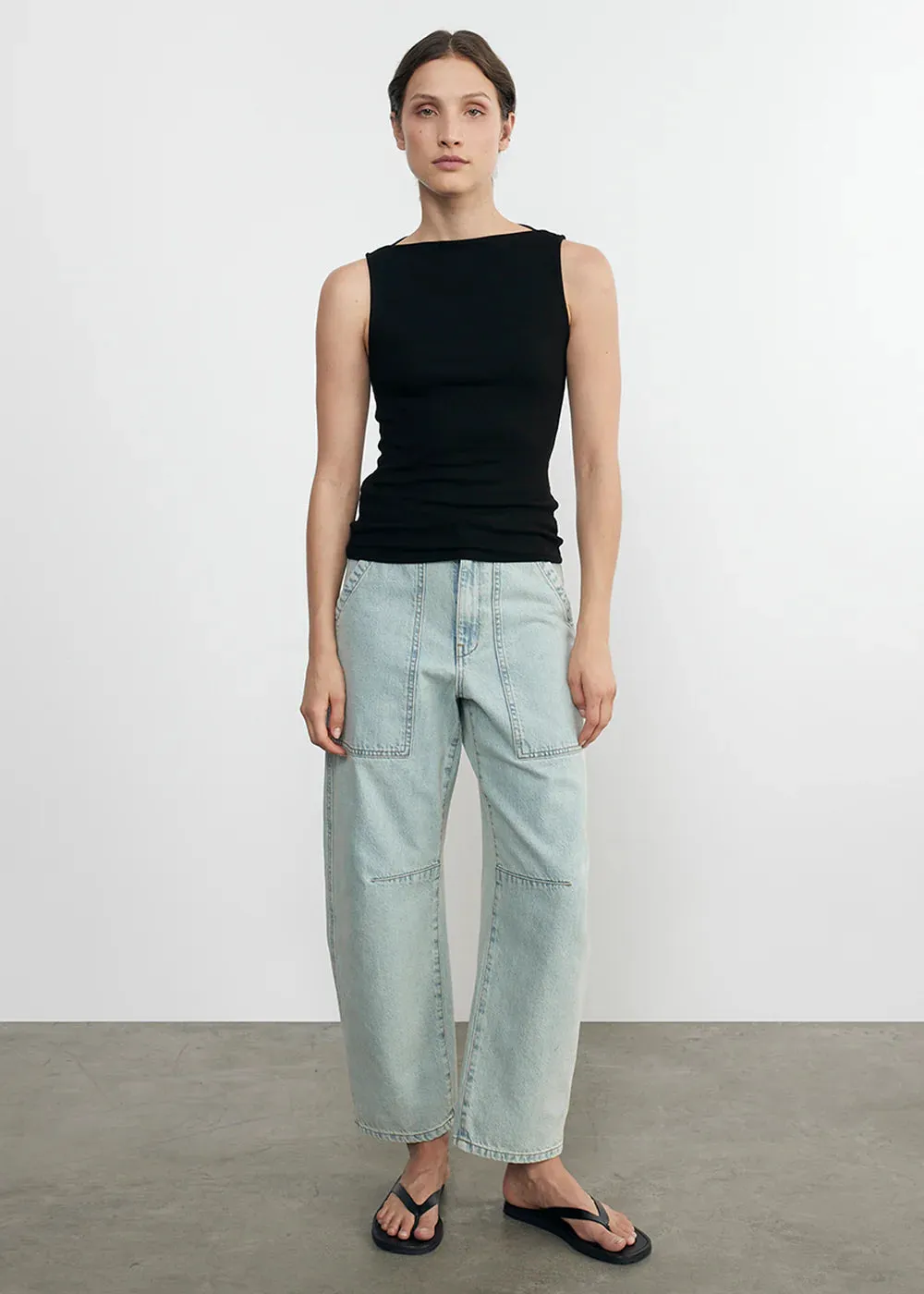 Silk Rib Sleeveless Boatneck - Black