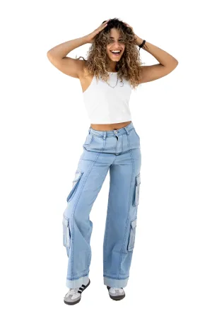 Skylar High-Waisted Metallic Pocket Cargo Jeans