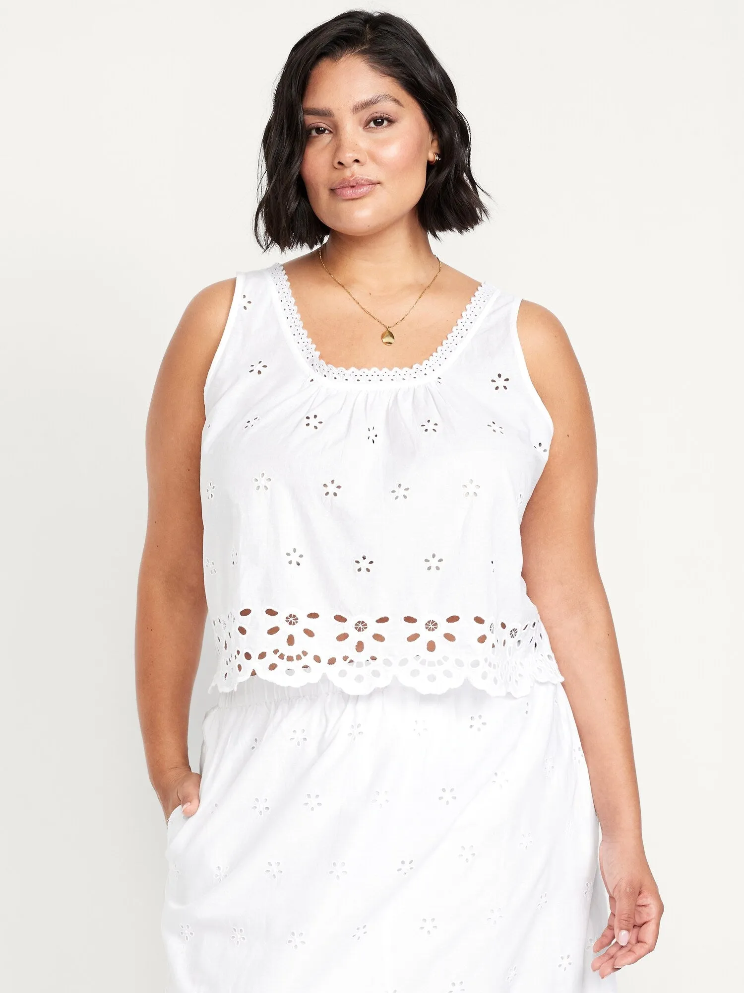 Sleeveless Eyelet Top