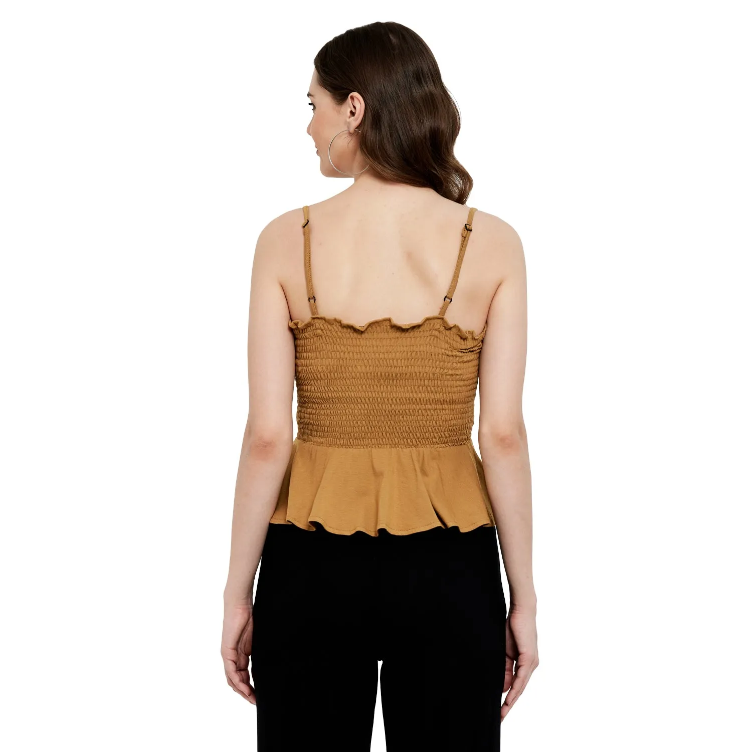 SMOCKED RUFFLE CROPPED COTTON MODAL SPANDEX TOP