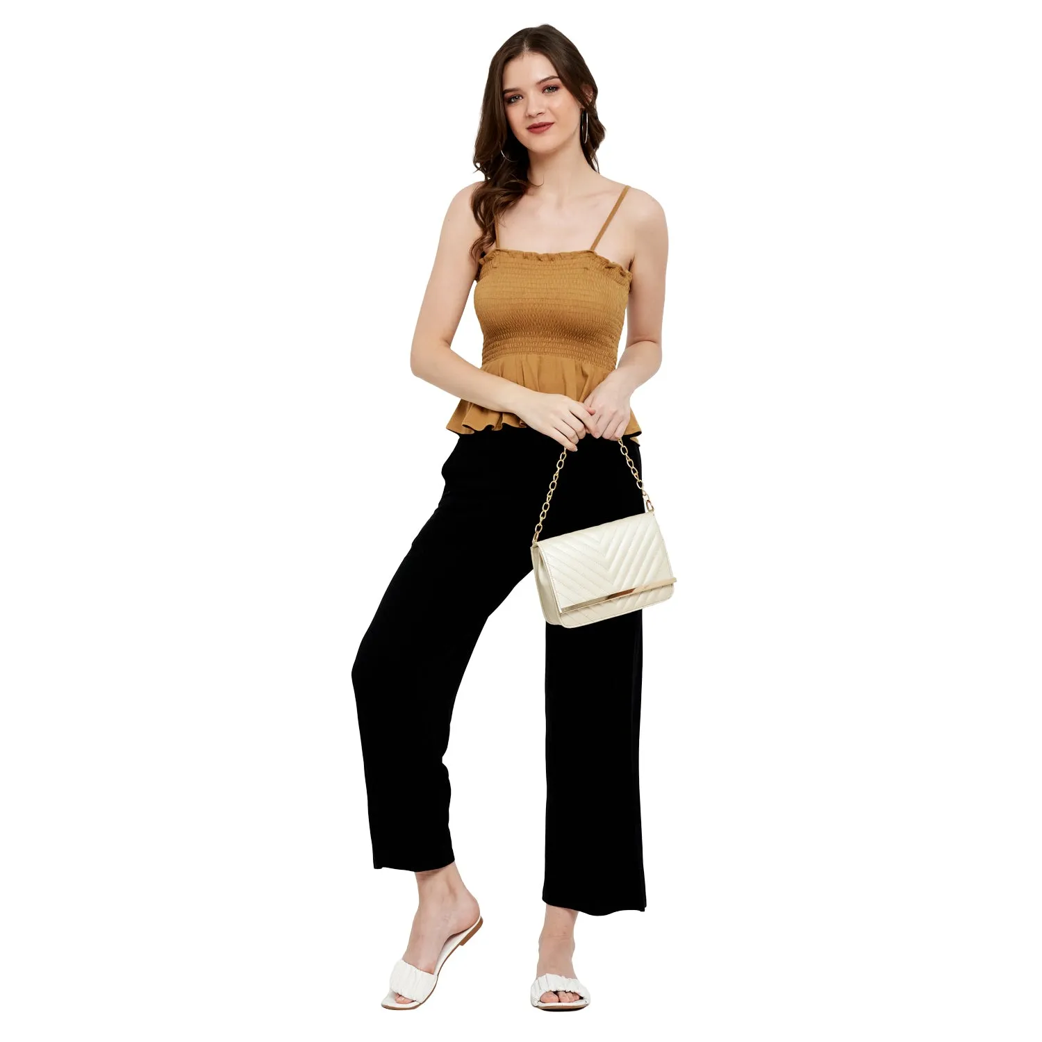 SMOCKED RUFFLE CROPPED COTTON MODAL SPANDEX TOP