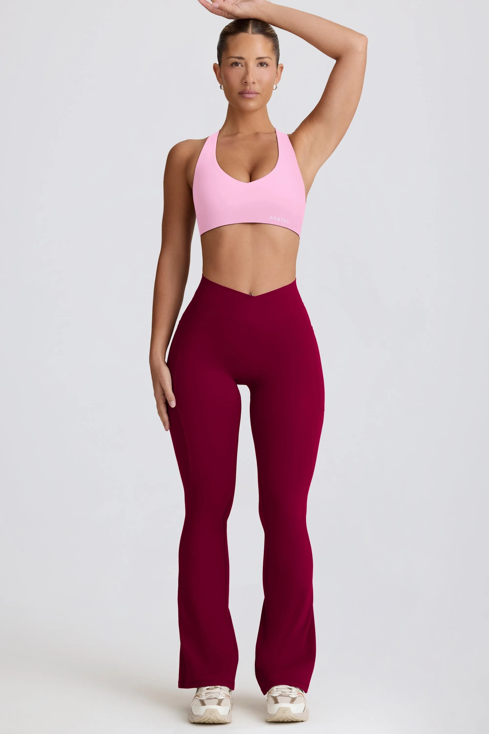 Soft Active Crossover Flared Trousers in Burgundy