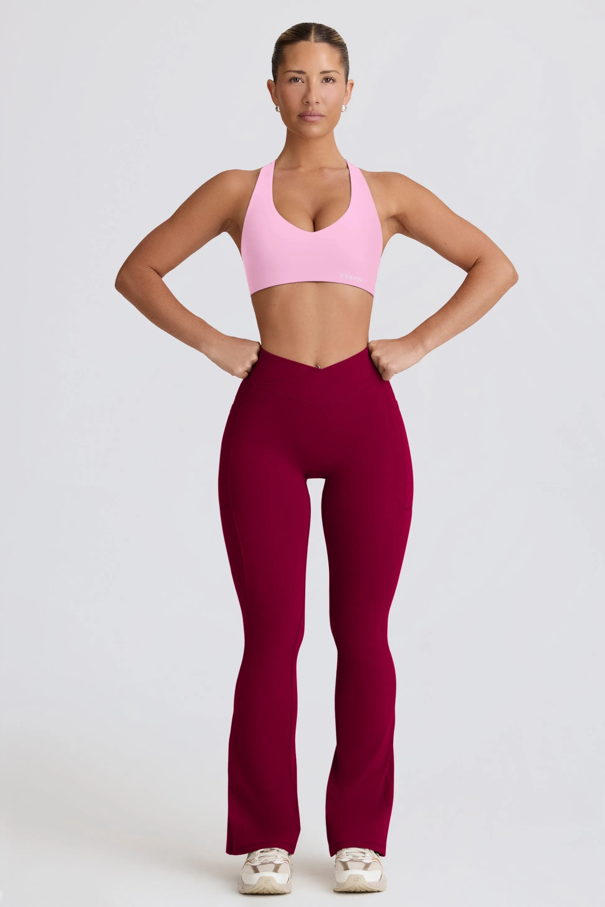 Soft Active Crossover Flared Trousers in Burgundy