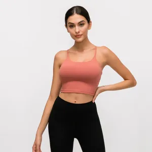 Solid Cami Sports Bra - Women's Vest Type Push Up Gym Crop Top, Padded Fitness Bra with Removable Cups, Yoga Tank Tops