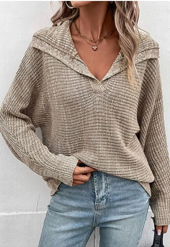Solid Color V Neck Knit Sweater