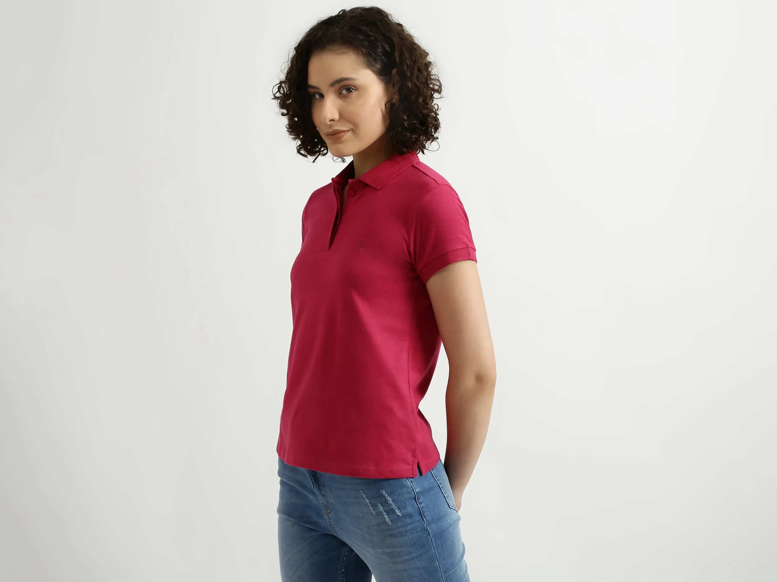 Solid Magenta Polo T-Shirt