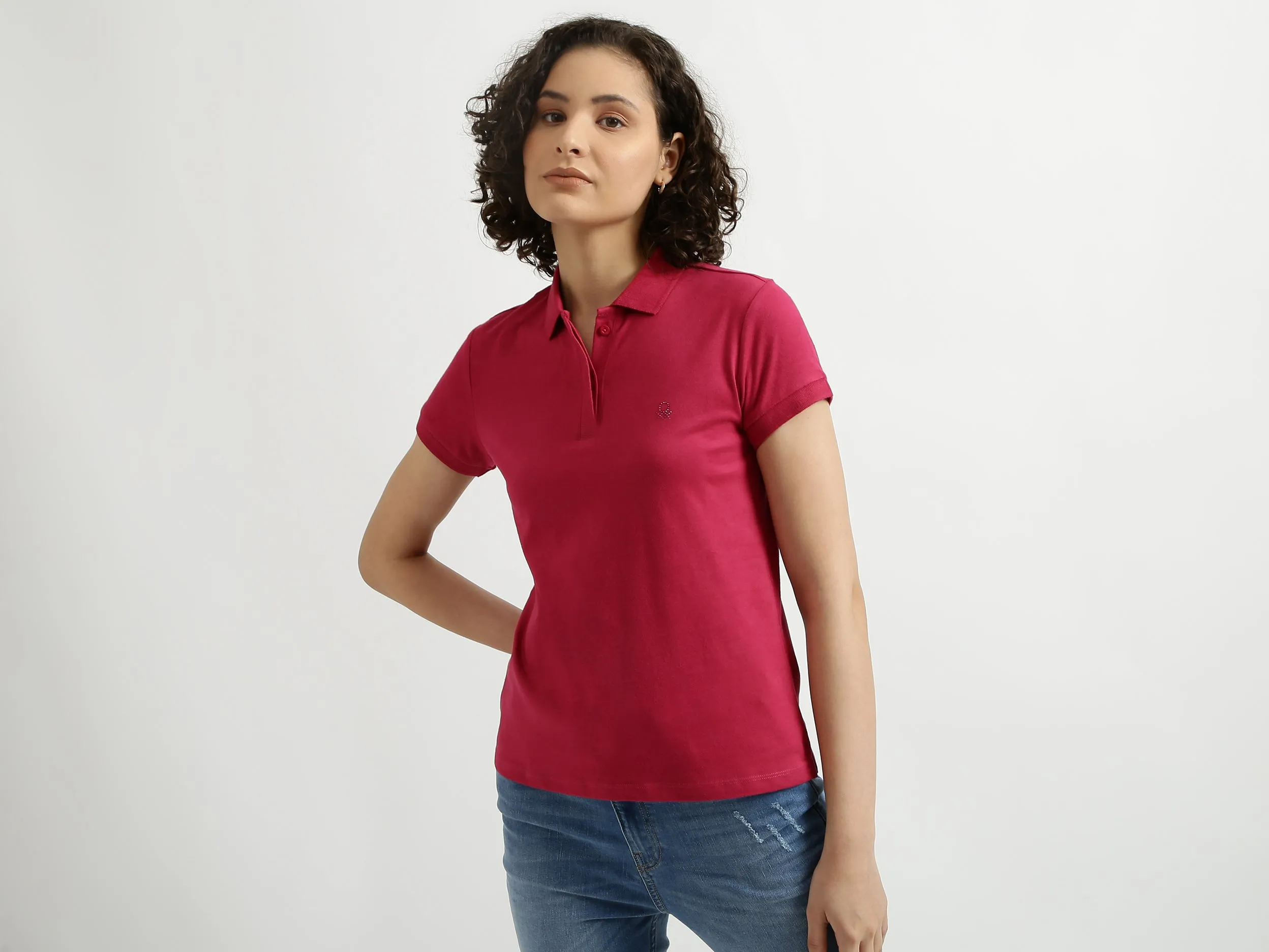 Solid Magenta Polo T-Shirt