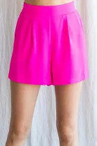 Solid Shorts W/ a Front Tuck Detail, Smocked Back Waistline, Side Pockets