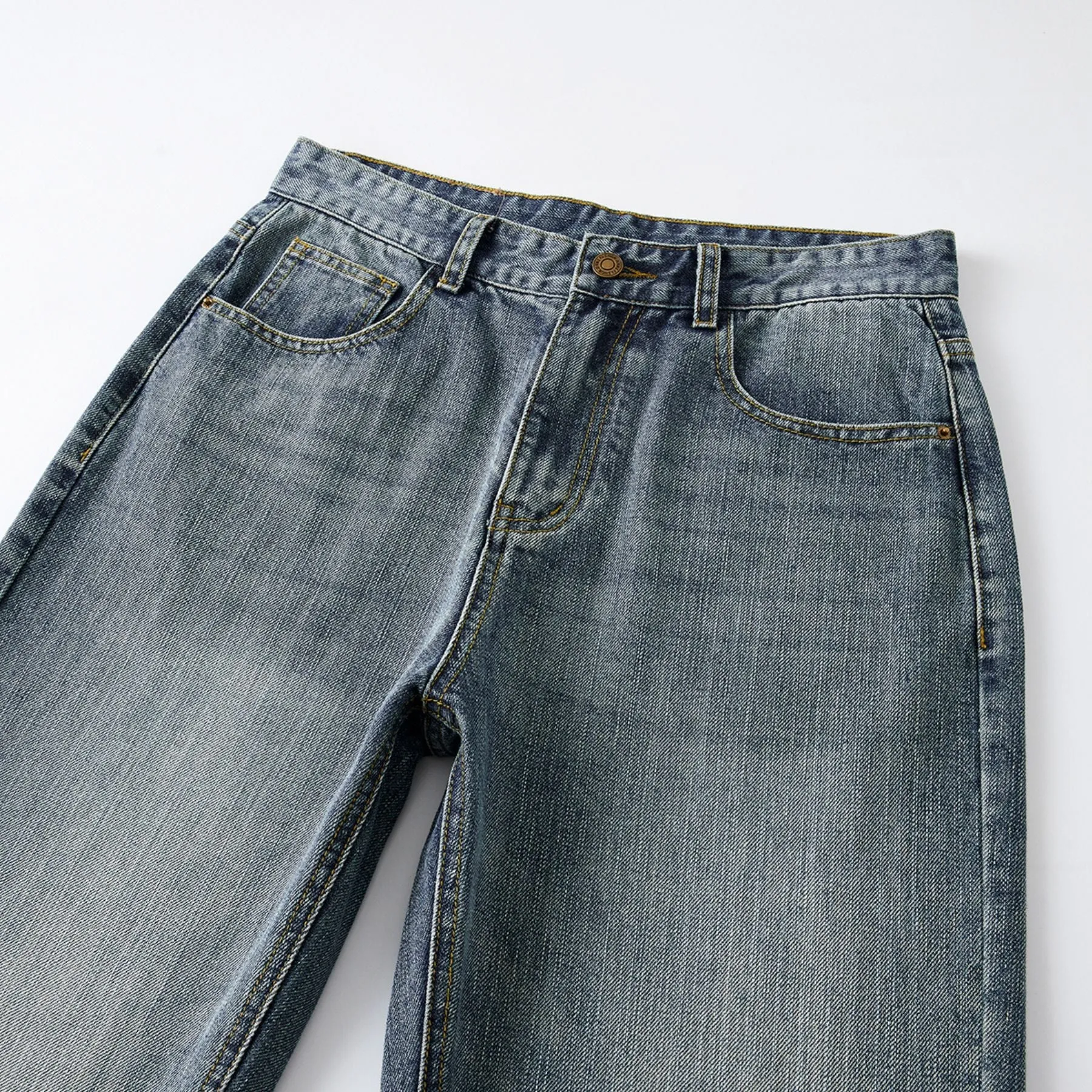Straight Leg Faded Denim Pants