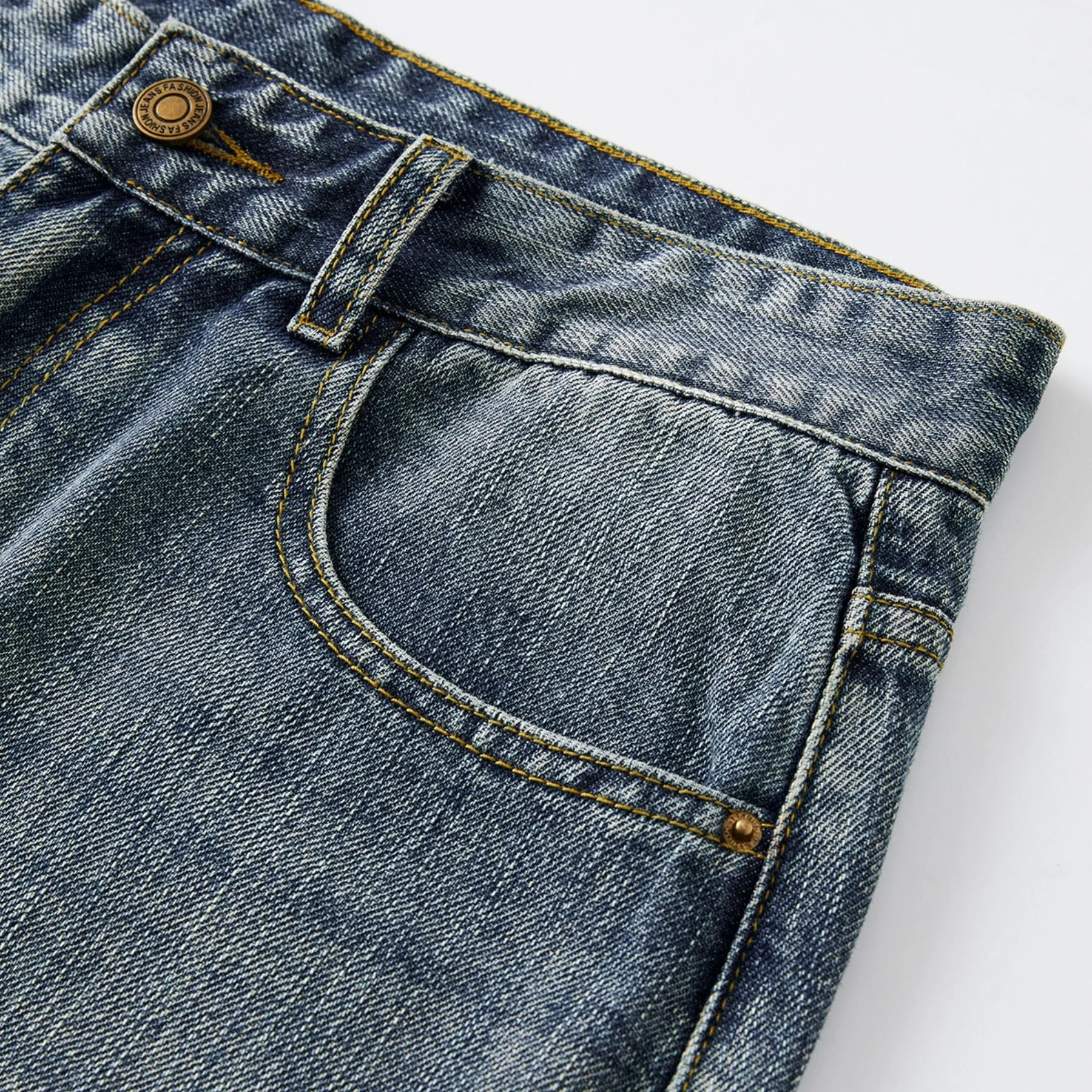 Straight Leg Faded Denim Pants