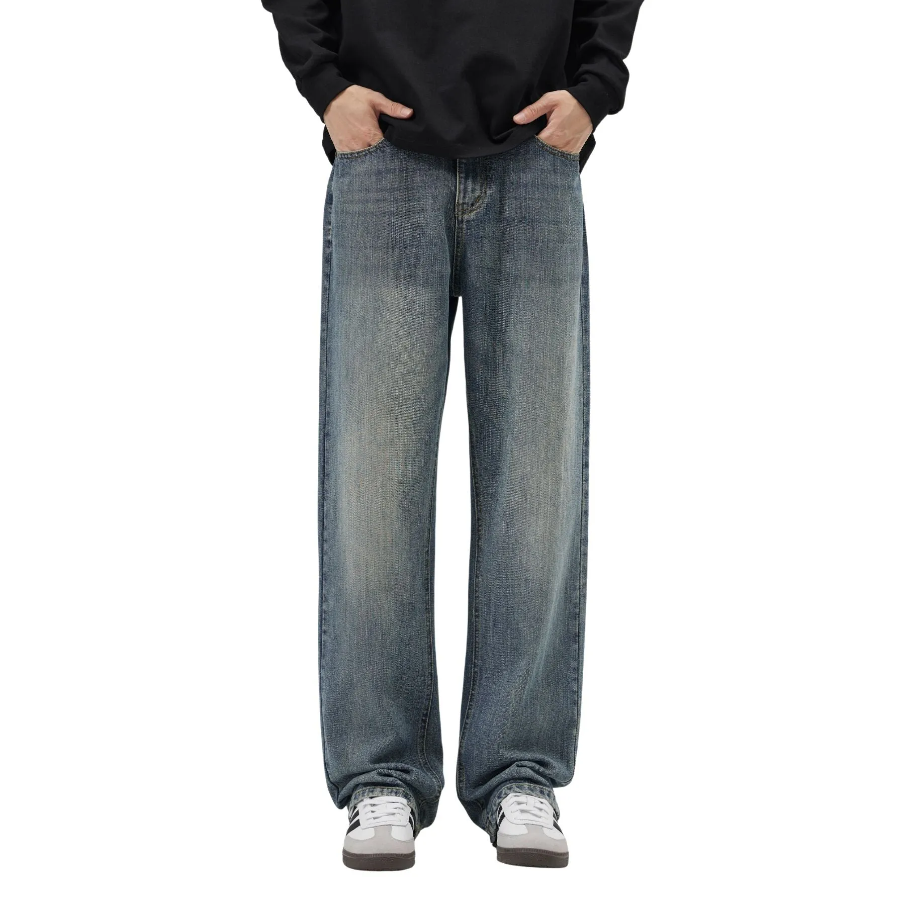 Straight Leg Faded Denim Pants