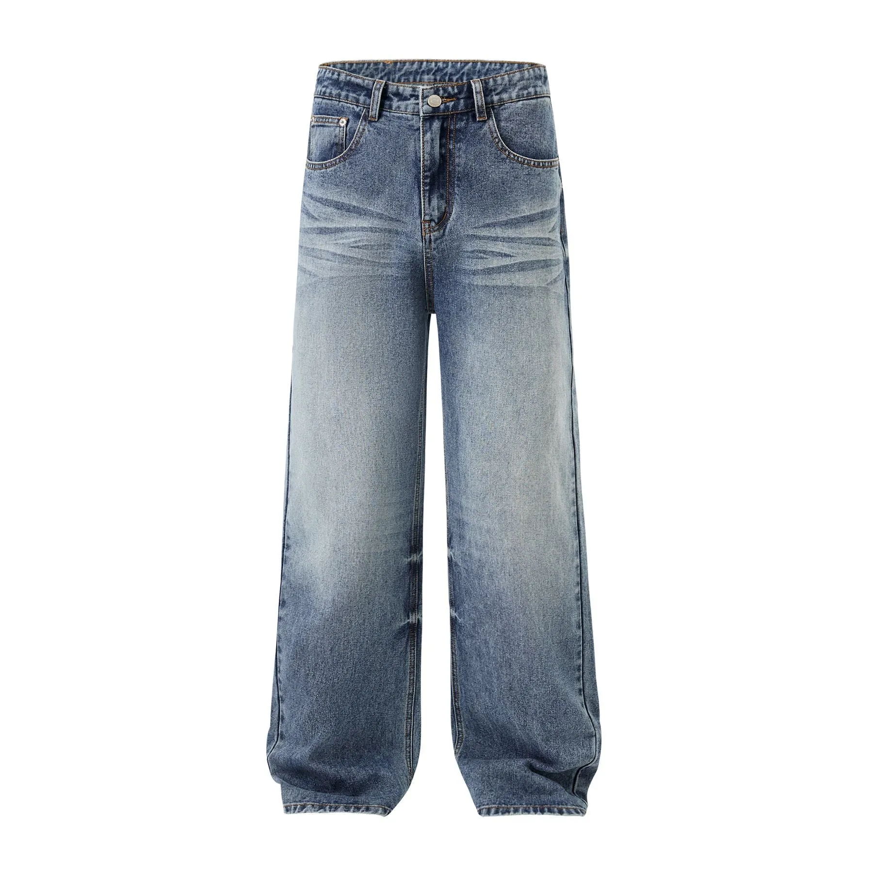 Straight Leg Whiskers Blue Jeans