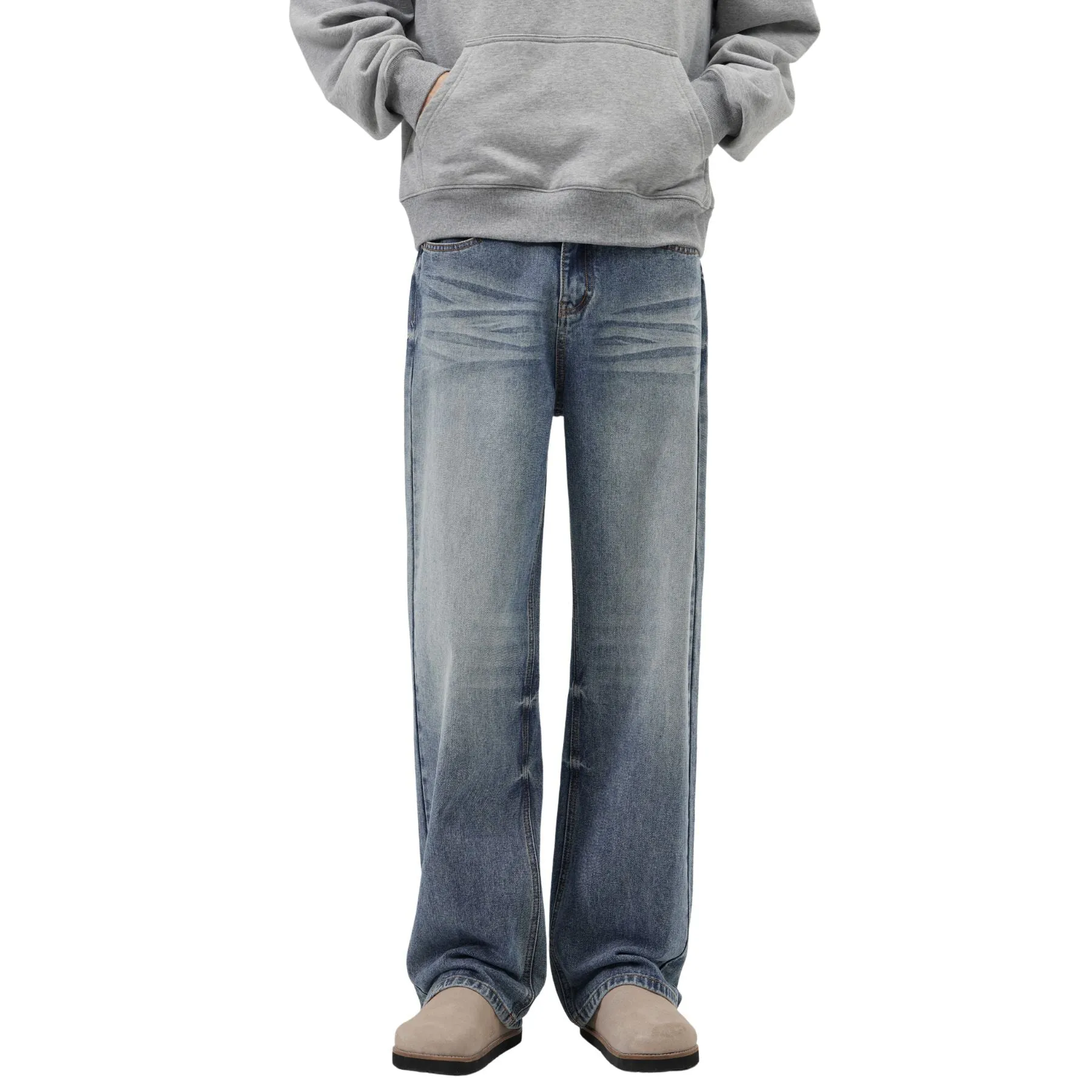 Straight Leg Whiskers Blue Jeans