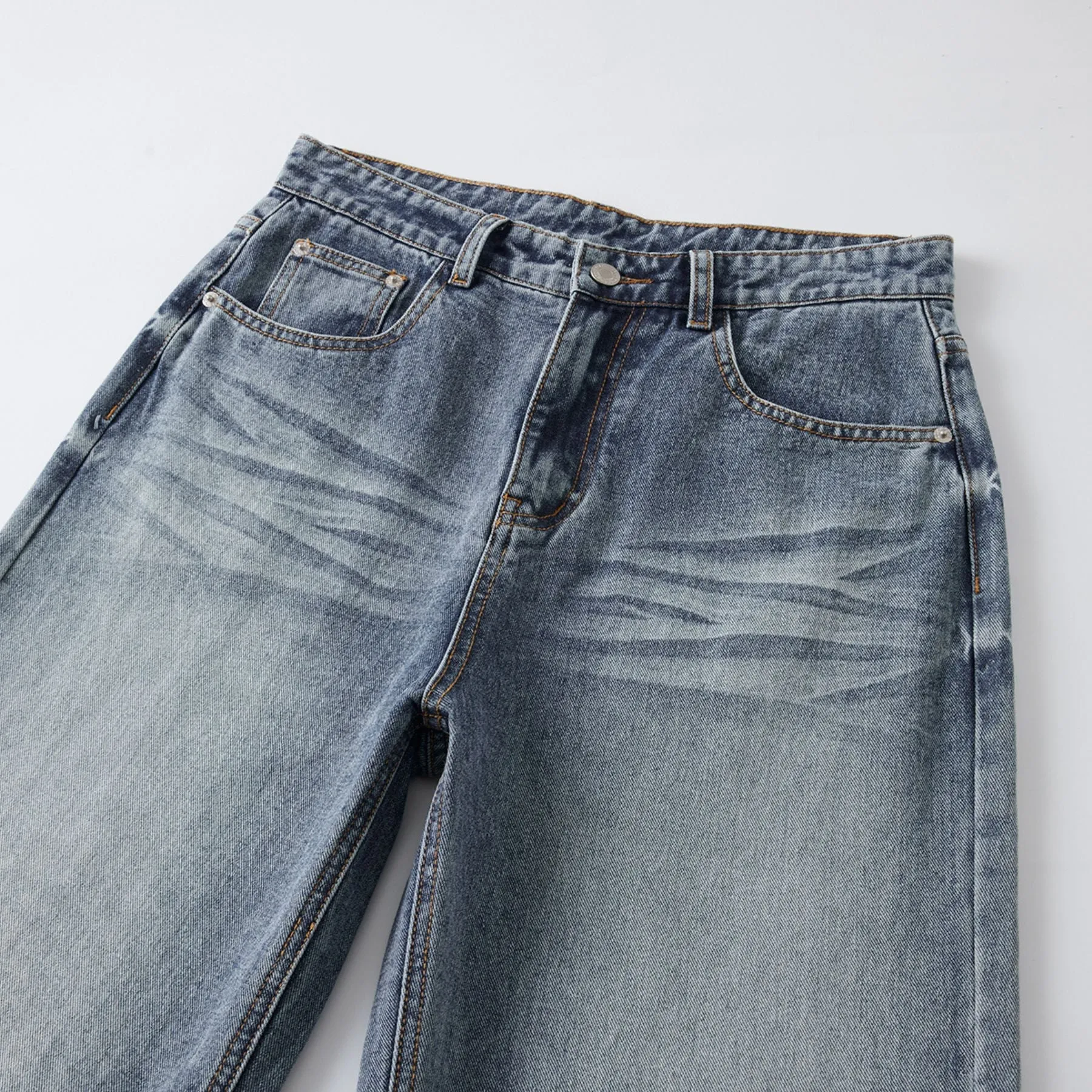 Straight Leg Whiskers Blue Jeans