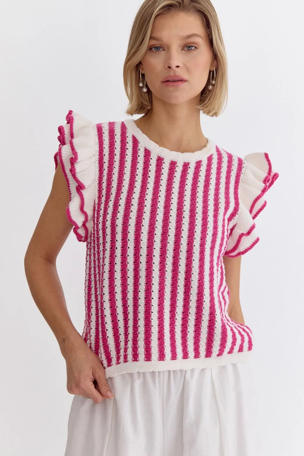 Striped Hot Pink Knit Top