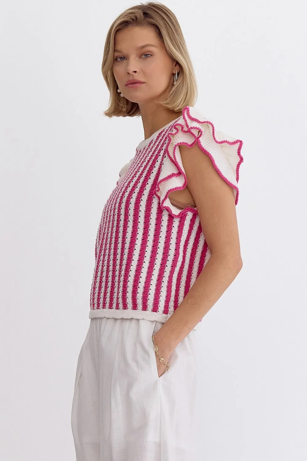Striped Hot Pink Knit Top