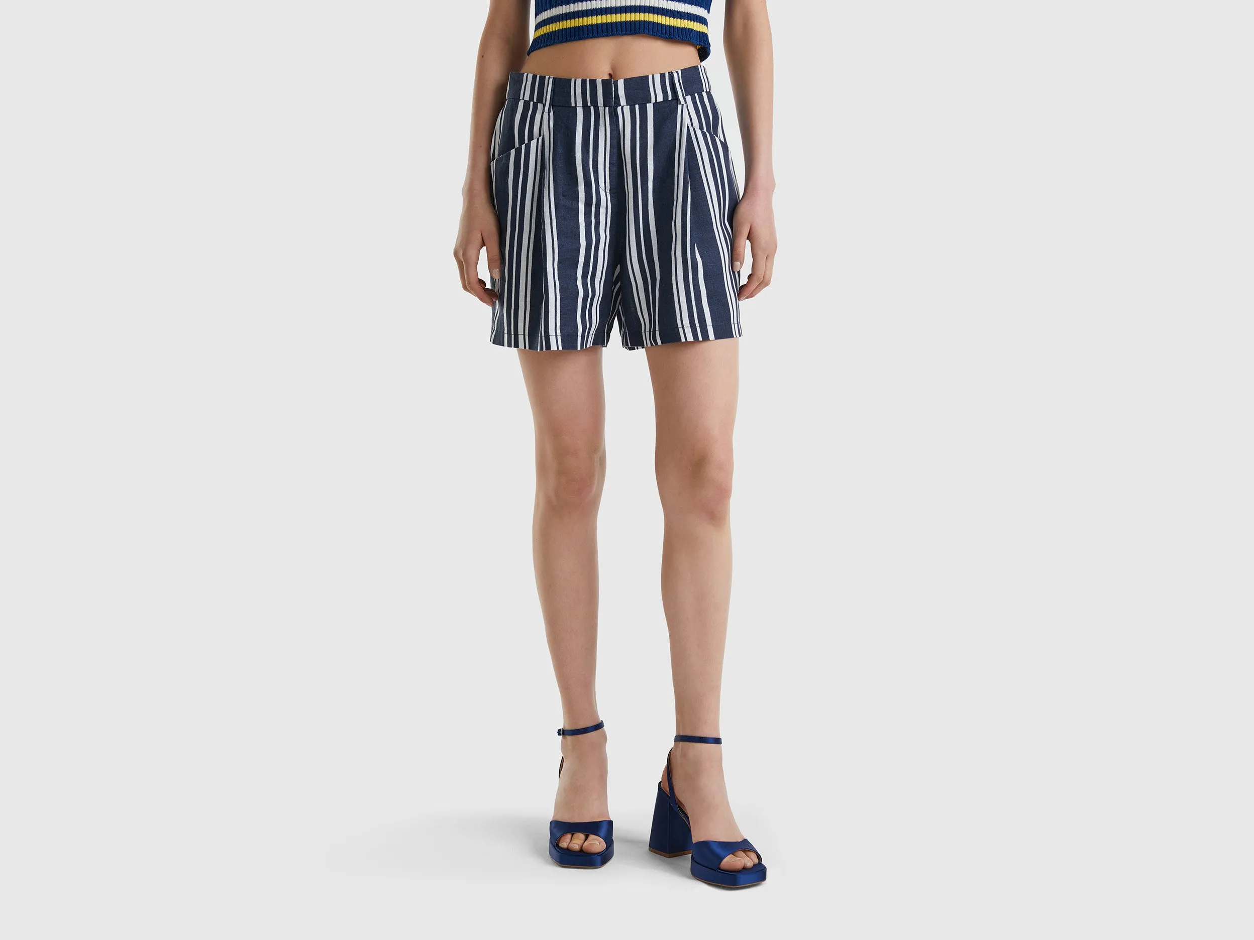 Striped Pattern Relaxed Fit Blue Shorts