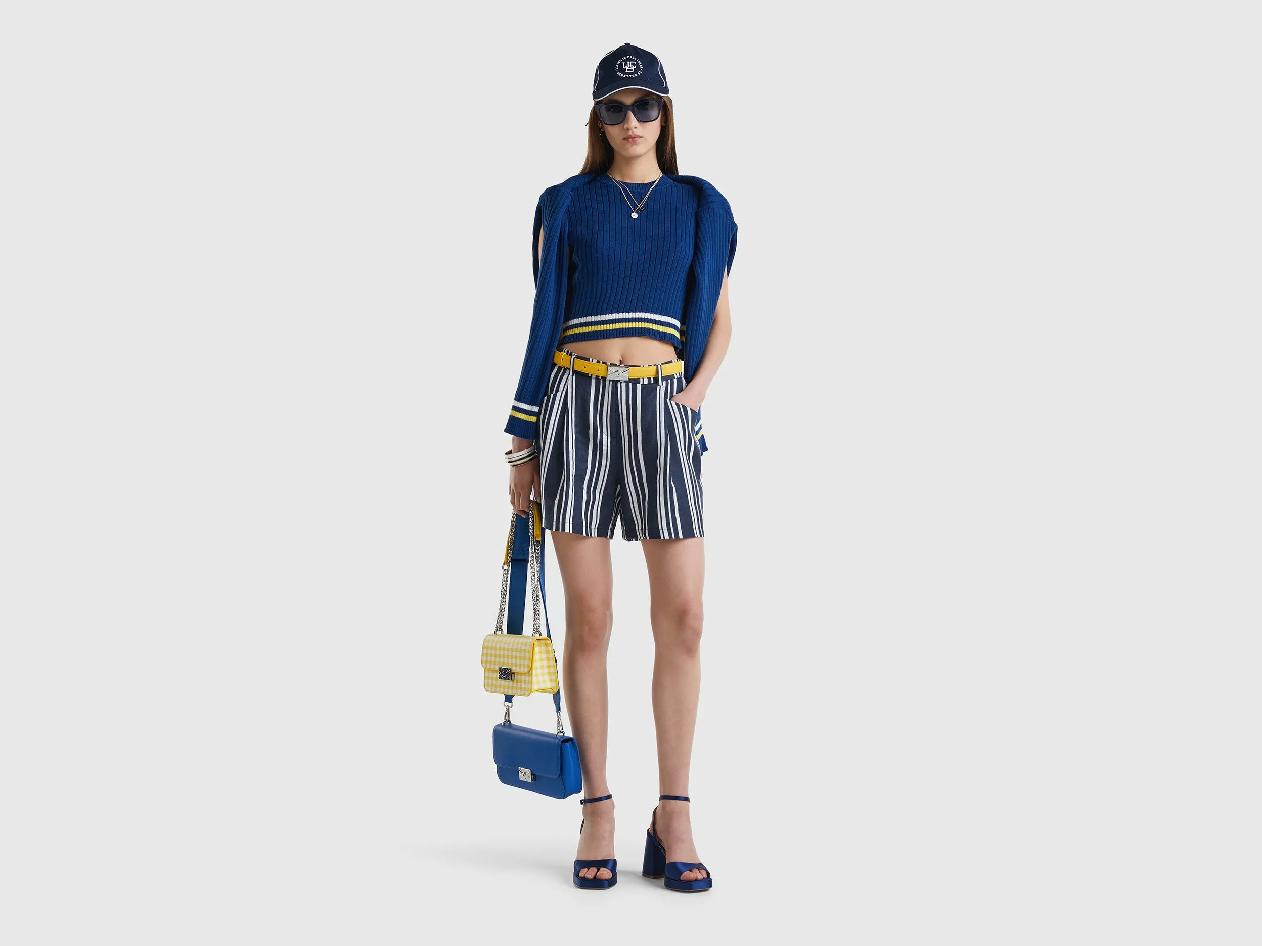 Striped Pattern Relaxed Fit Blue Shorts