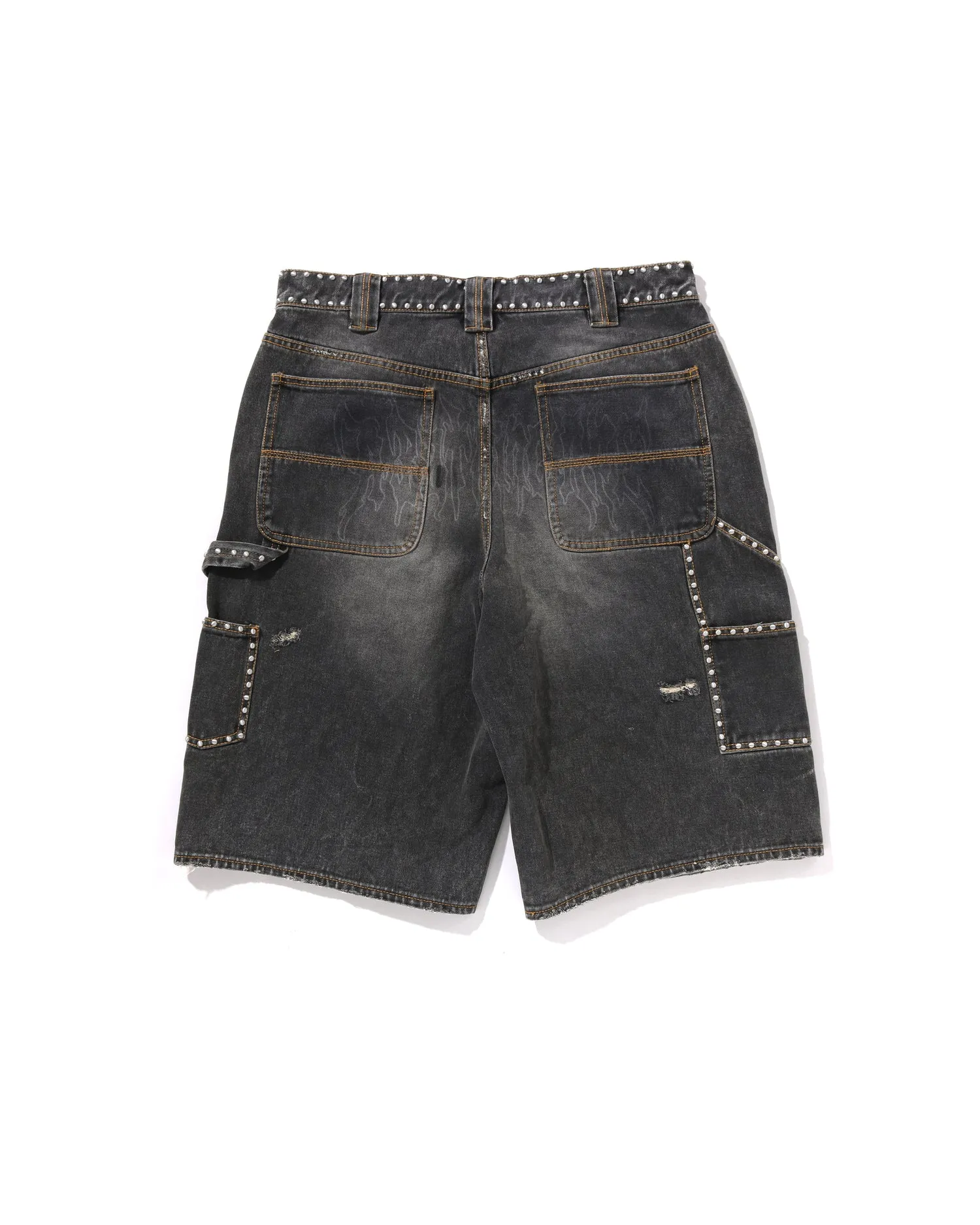 Studded Heavy Wash Relaxed Fit 13oz Denim Shorts