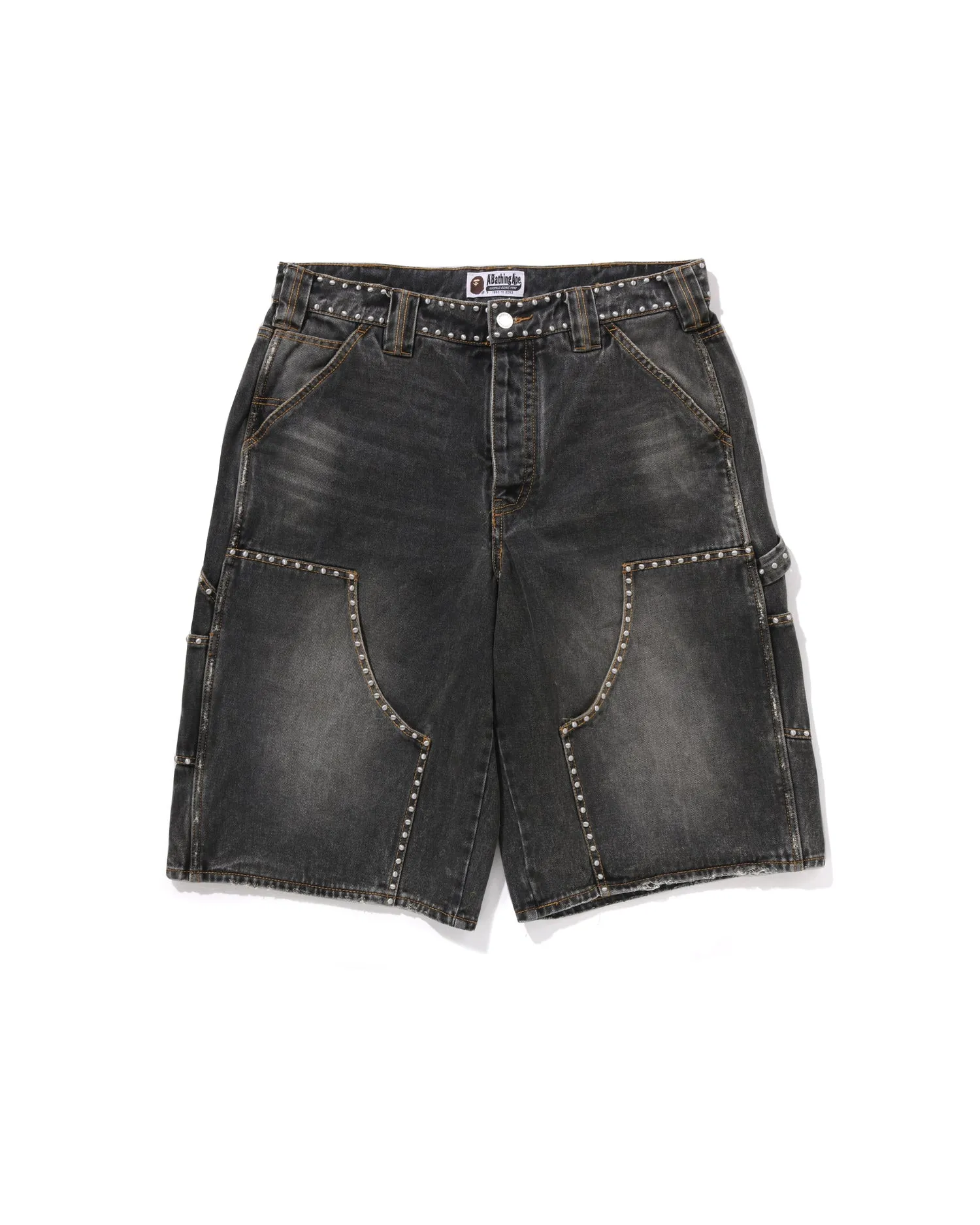 Studded Heavy Wash Relaxed Fit 13oz Denim Shorts