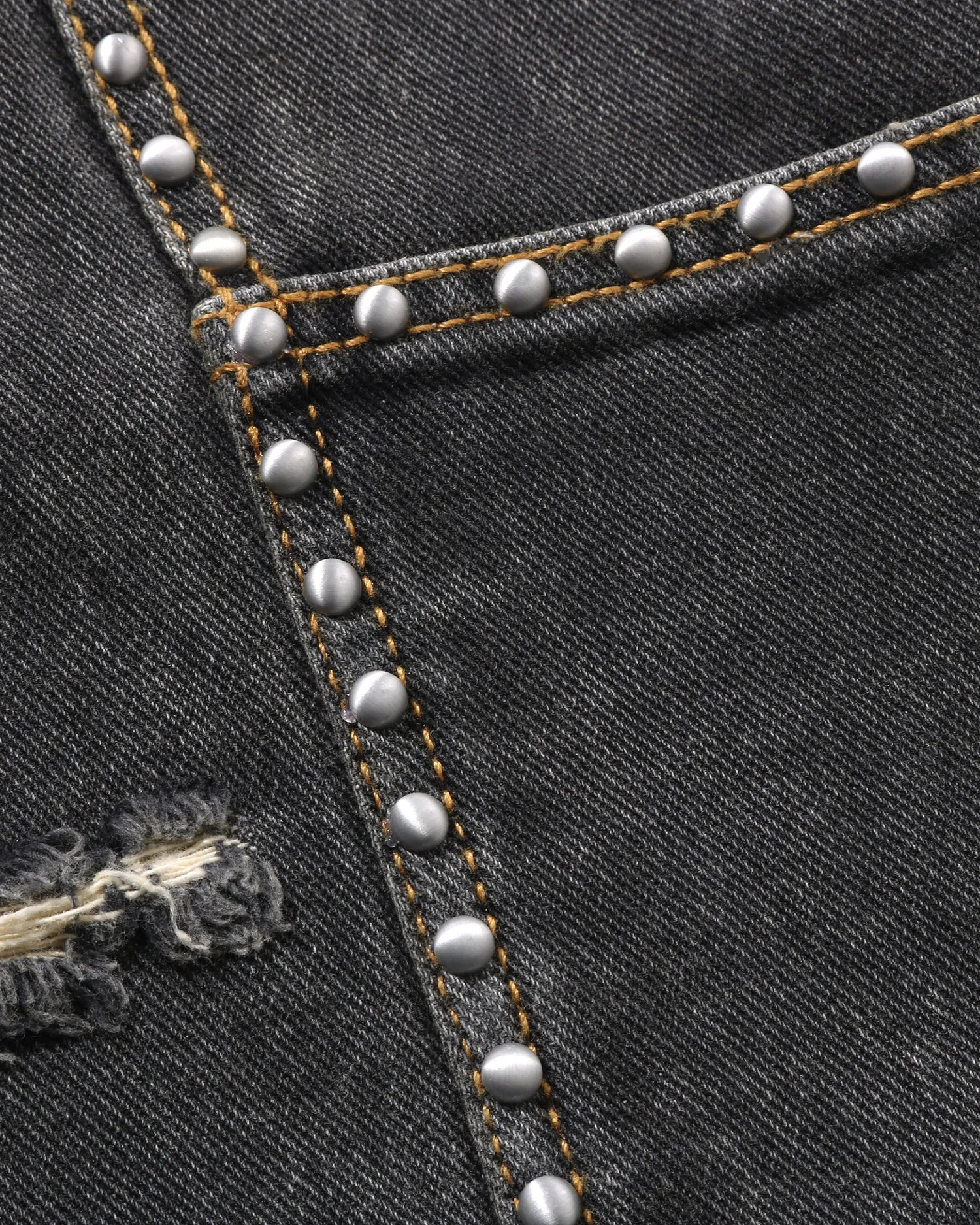 Studded Heavy Wash Relaxed Fit 13oz Denim Shorts