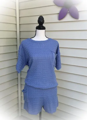 Summer Days  Sweater Short Set - Blue