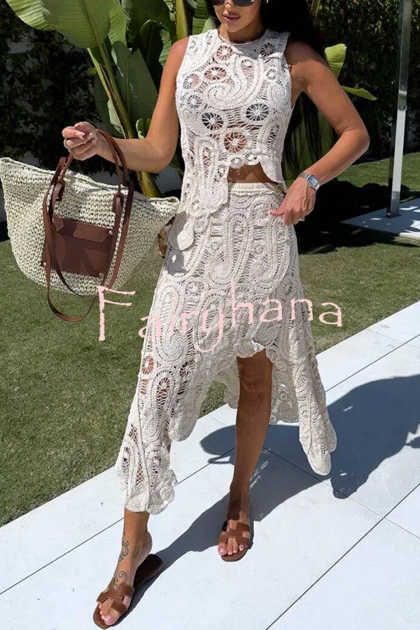 Summer Getaway Look Crochet Lace Irregular Hem Loose Tank Top